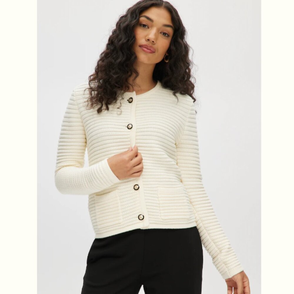 Hilary Radley Women's Button Front Cardigan Cream